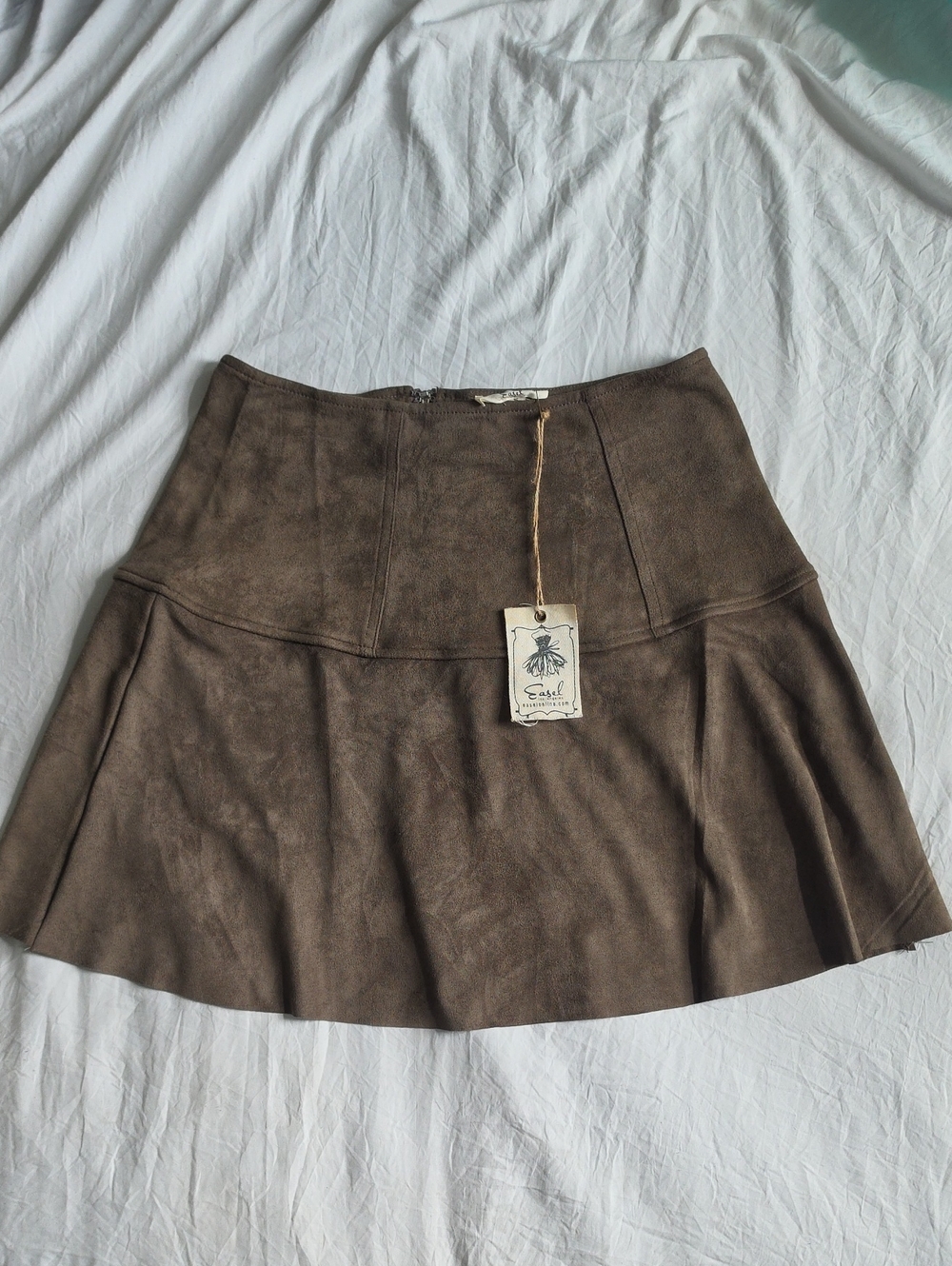 EASEL Brown Faux Suede Paneled A-Line Mini Skirt NWT Size